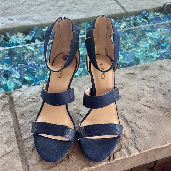 Nine West Dark Blue Ankle Strap Heels - Picture 1 of 5